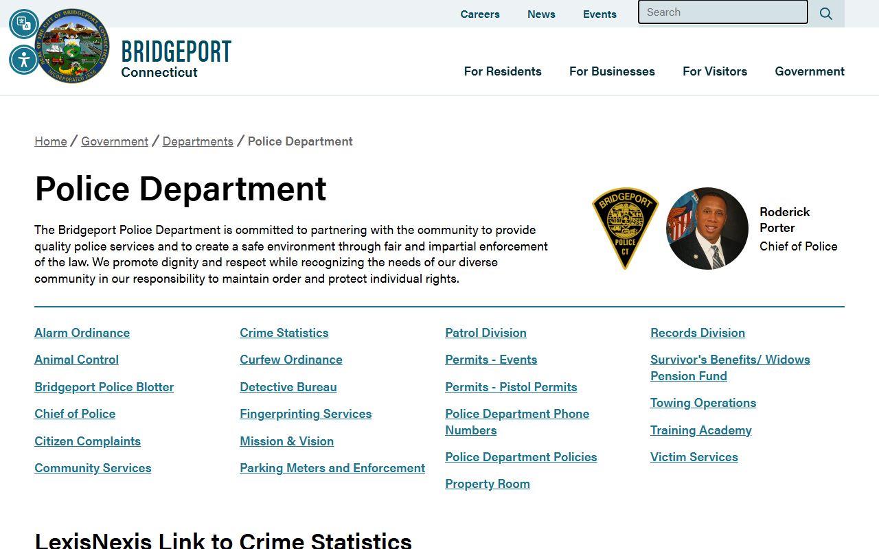 Bridgeport Police Department homepage and services