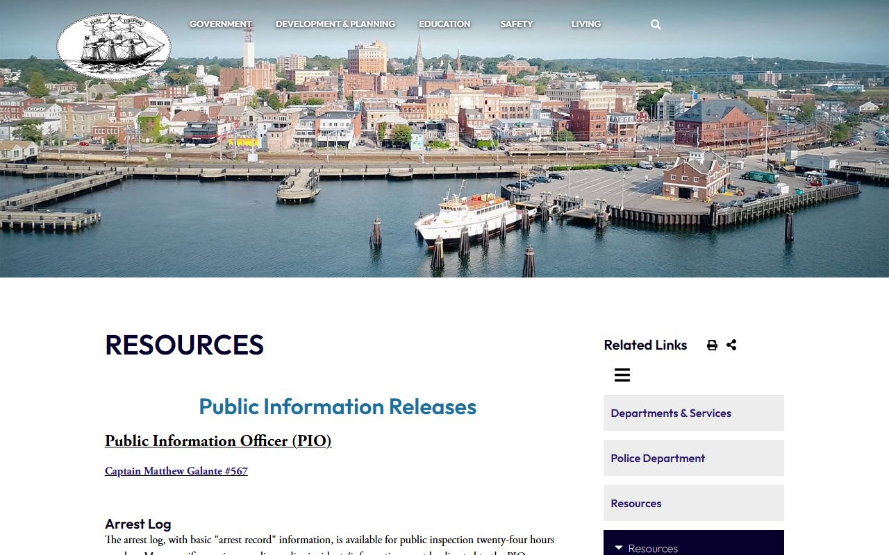 New London Police Department information portal for accessing arrest records