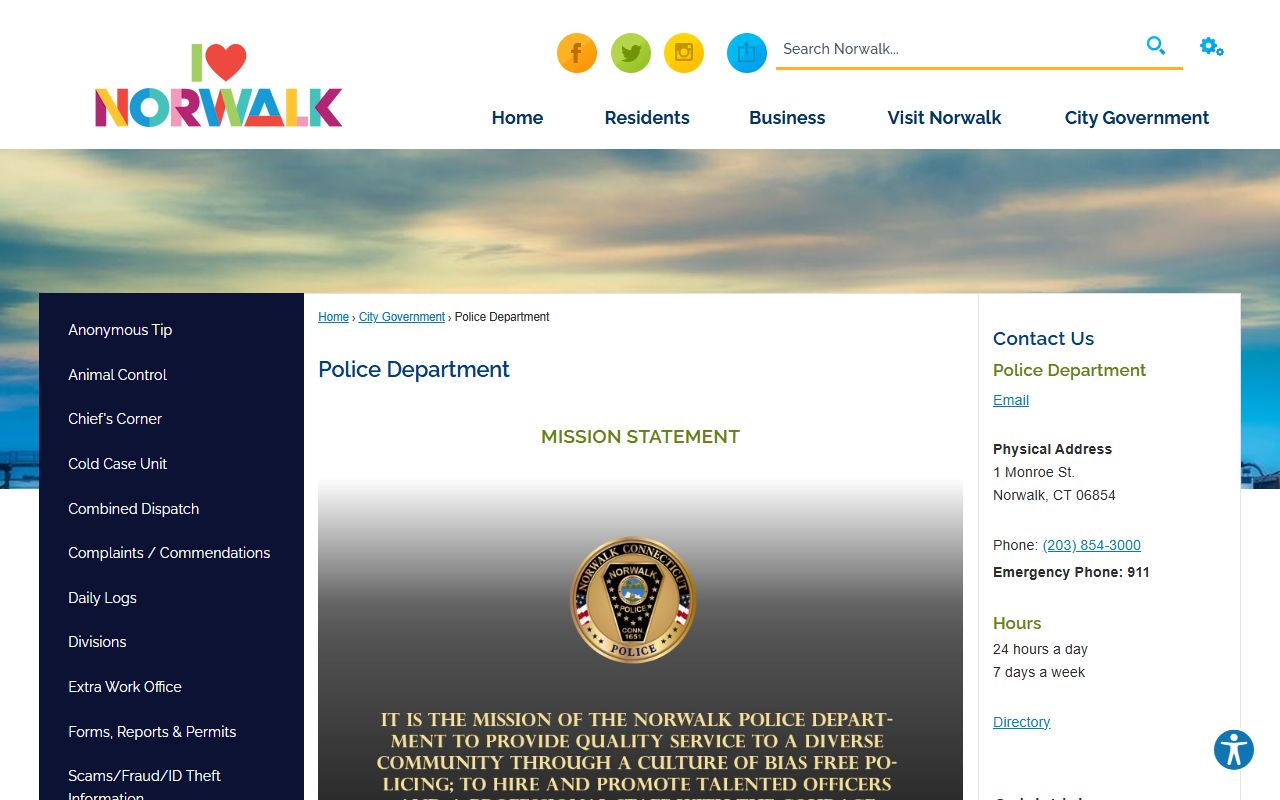 Norwalk Police Department building and public entrance