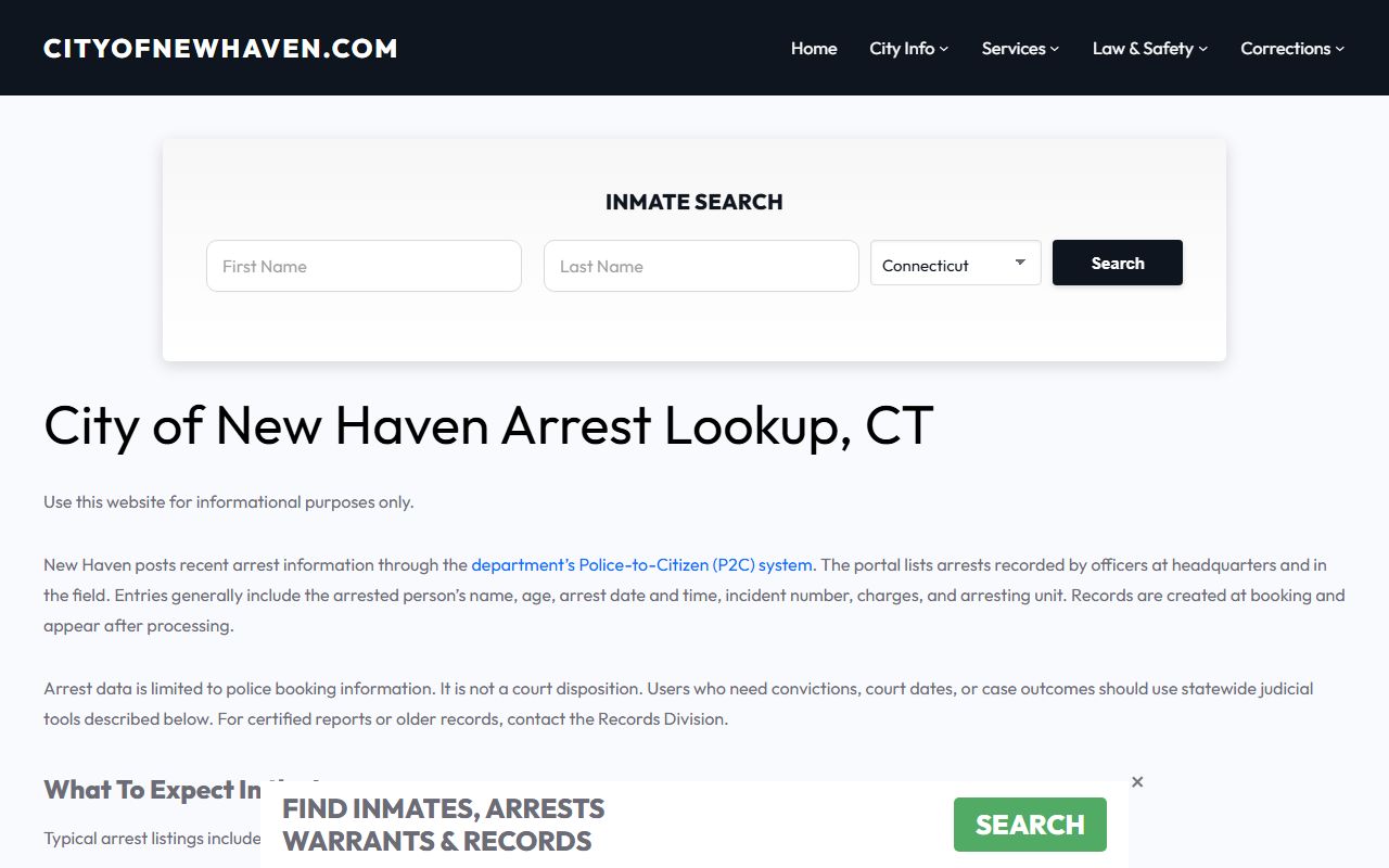 New Haven arrest lookup search interface