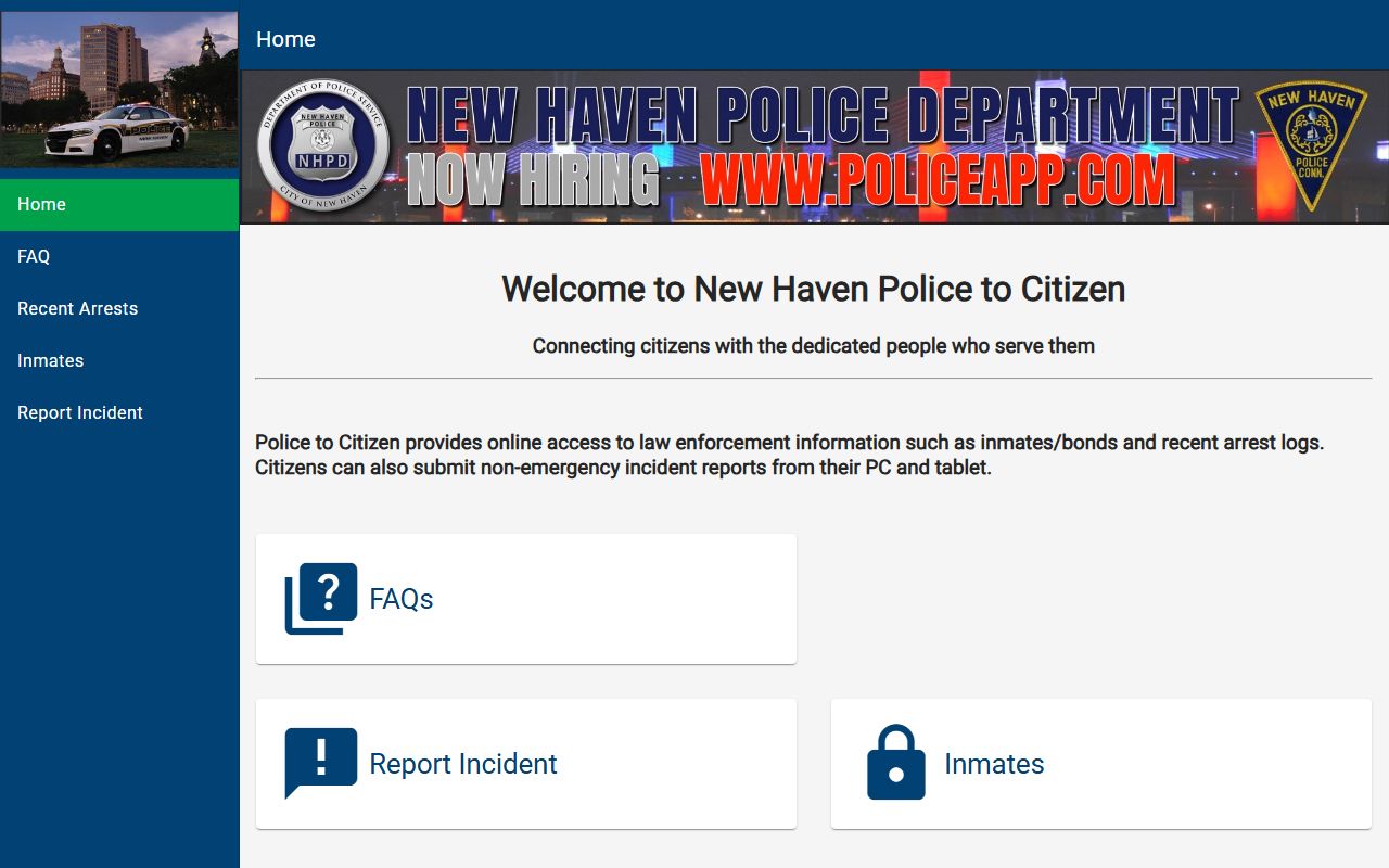 New Haven Police to Citizen Portal interface